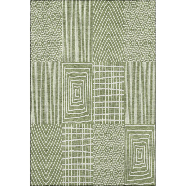 HomeRoots 8' X 10' Green & Ivory Geometric Washable Area Rug - Durable, Stain Resistant, UV Protected Design 678057