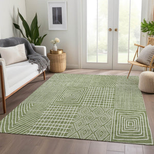 HomeRoots 8' X 10' Green & Ivory Geometric Washable Area Rug - Durable, Stain Resistant, UV Protected Design 678057