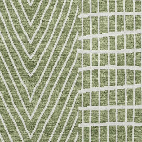 HomeRoots 8' X 10' Green & Ivory Geometric Washable Area Rug - Durable, Stain Resistant, UV Protected Design 678057