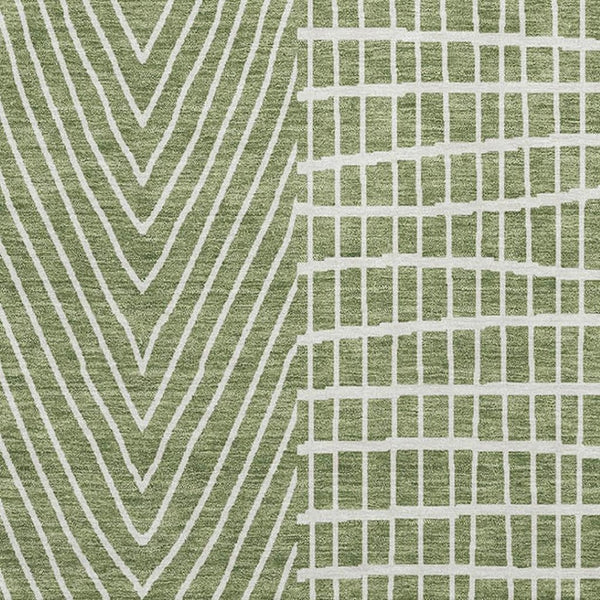 HomeRoots 8' X 10' Green & Ivory Geometric Washable Area Rug - Durable, Stain Resistant, UV Protected Design 678057