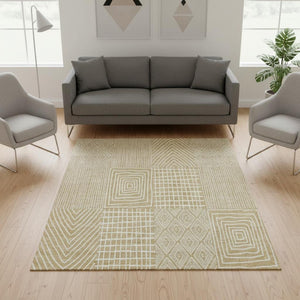 HomeRoots 5' X 8' Gold And Ivory Geometric Area Rug - Washable, UV-Protected, Stylish & Durable for Busy Homes 678061