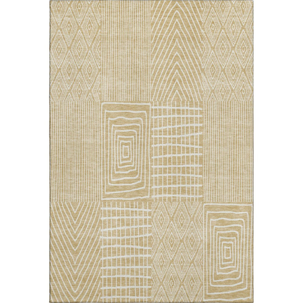 HomeRoots 5' X 8' Gold And Ivory Geometric Area Rug - Washable, UV-Protected, Stylish & Durable for Busy Homes 678061