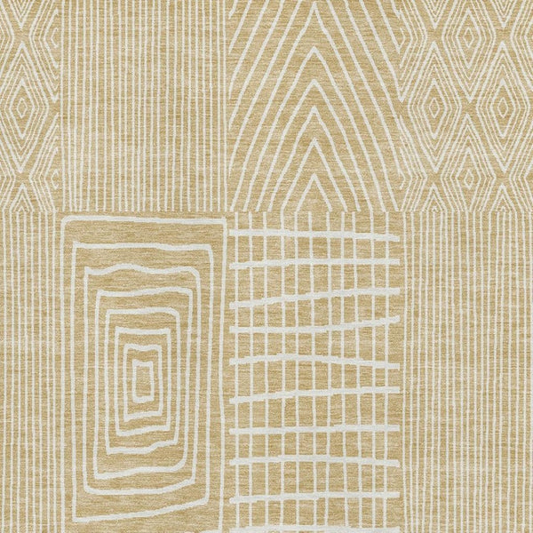HomeRoots 5' X 8' Gold And Ivory Geometric Area Rug - Washable, UV-Protected, Stylish & Durable for Busy Homes 678061