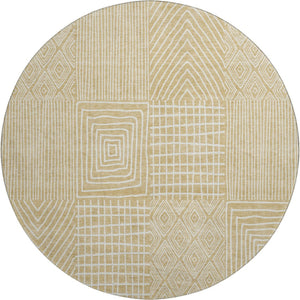 HomeRoots 8' Gold And Ivory Geometric Round Rug - Washable, UV-Protected, Stylish Design for Busy Homes 678062