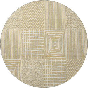 HomeRoots 8' Gold And Ivory Geometric Round Rug - Washable, UV-Protected, Stylish Design for Busy Homes 678062