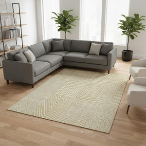 HomeRoots 8' X 10' Gold and Ivory Geometric Area Rug - Modern, Washable, Stain-Resistant with UV Protection! 678063