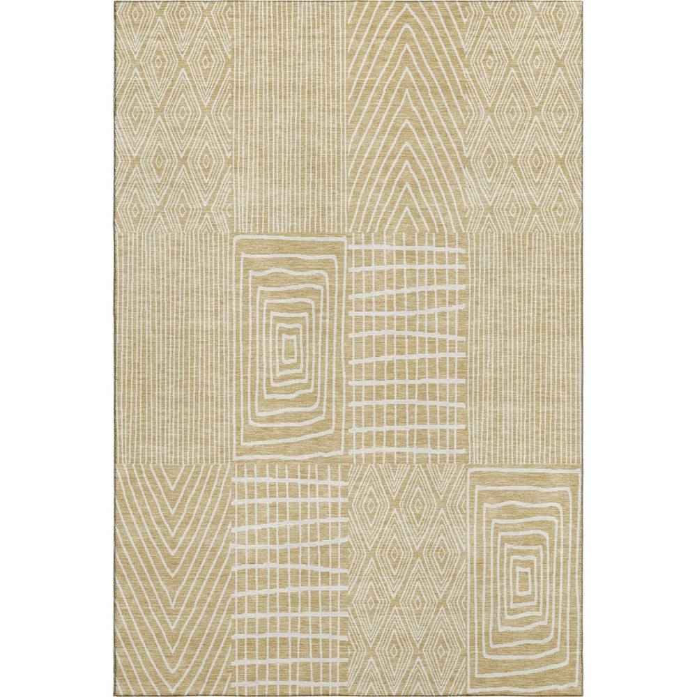 HomeRoots 8' X 10' Gold and Ivory Geometric Area Rug - Modern, Washable, Stain-Resistant with UV Protection! 678063