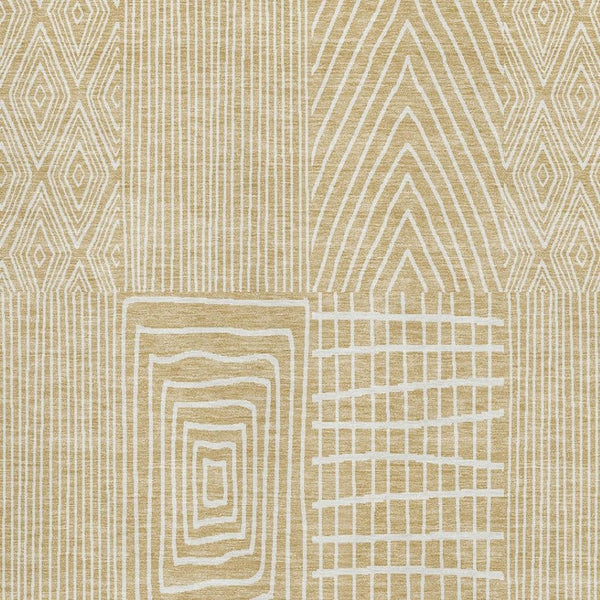 HomeRoots 8' X 10' Gold and Ivory Geometric Area Rug - Modern, Washable, Stain-Resistant with UV Protection! 678063