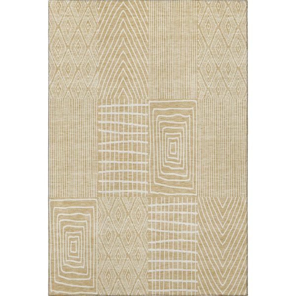 HomeRoots 9' X 12' Gold and Ivory Geometric Area Rug – Stain-Resistant, Washable, UV-Protected for High-Traffic Homes 678064