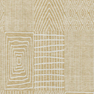 HomeRoots 10' X 14' Gold And Ivory Geometric Area Rug - Washable, UV Protected, Perfect for Family Spaces 678065