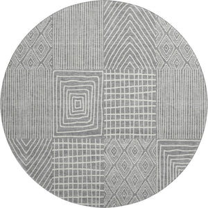 HomeRoots 8' Gray and Ivory Geometric Round Rug - Washable, UV Protected, Perfect for High-Traffic Areas! 678068
