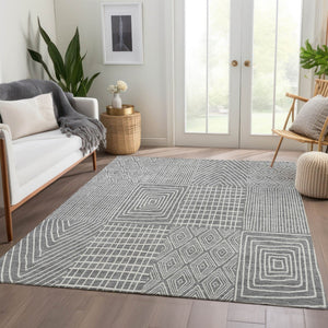 HomeRoots 8' X 10' Gray and Ivory Geometric Area Rug – Washable, UV-Protected, Stain-Resistant for Busy Homes 678069