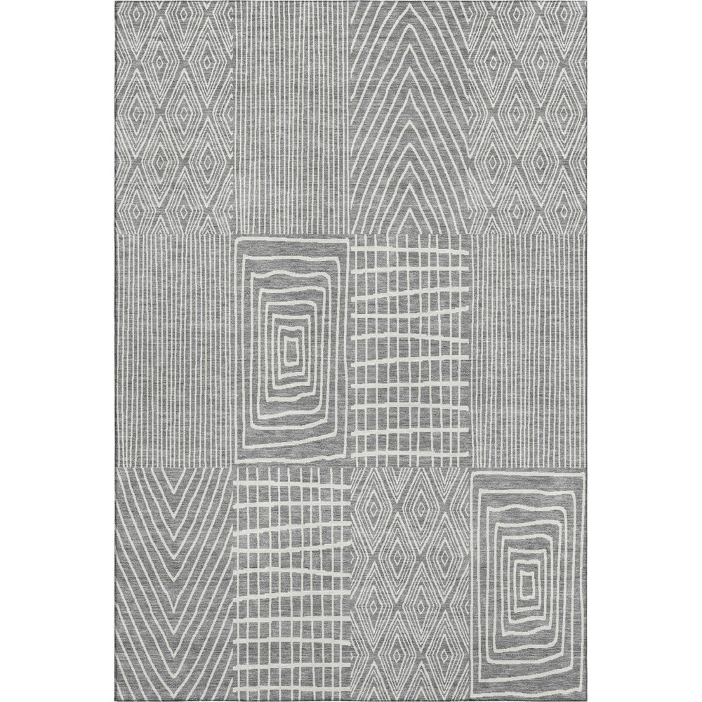 HomeRoots 9' X 12' Gray and Ivory Geometric Washable Area Rug with UV Protection for High-Traffic Spaces 678070