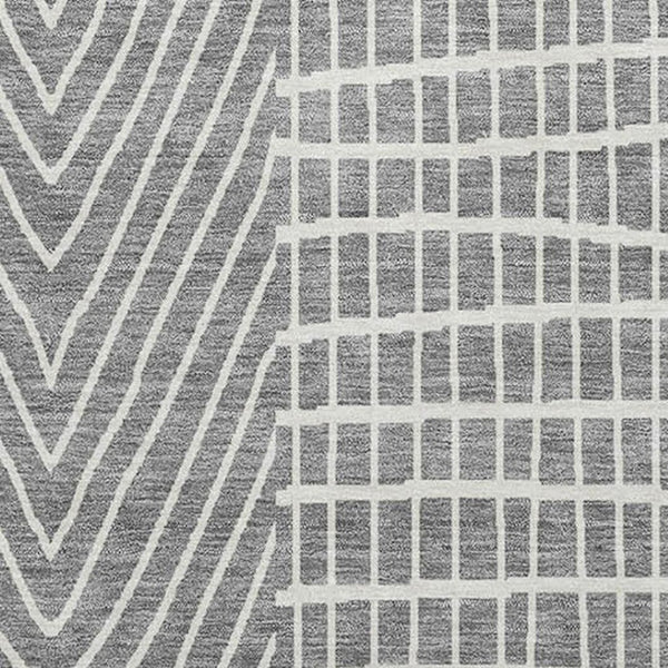 HomeRoots 9' X 12' Gray and Ivory Geometric Washable Area Rug with UV Protection for High-Traffic Spaces 678070