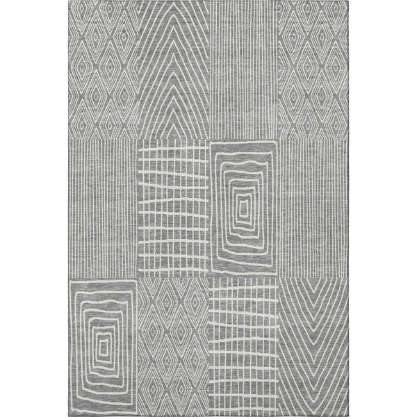 HomeRoots 10' Gray & Ivory Geometric Washable Area Rug - Stain Resistant, UV Protected for Busy Homes 678071