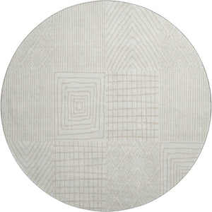 HomeRoots 8' Ivory and Cream Geometric Round Rug - Washable, UV-Protected, Stylish Comfort for Any Space 678074