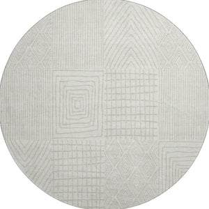 HomeRoots 8' Ivory and Cream Geometric Round Rug - Washable, UV-Protected, Stylish Comfort for Any Space 678074