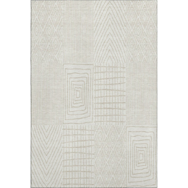 HomeRoots 10' X 14' Ivory and Cream Geometric Area Rug - Stylish, UV-Protected, Washable & Stain-Resistant Design 678077