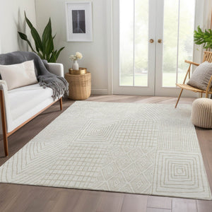 HomeRoots 10' X 14' Ivory and Cream Geometric Area Rug - Stylish, UV-Protected, Washable & Stain-Resistant Design 678077