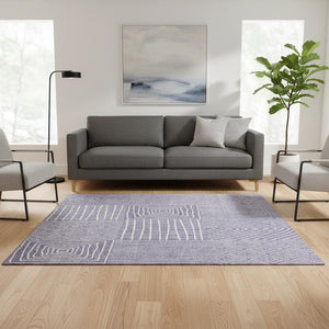 HomeRoots 5' X 8' Lavender & Ivory Geometric Area Rug - Stylish, Washable, UV Protected for Modern Homes 678079