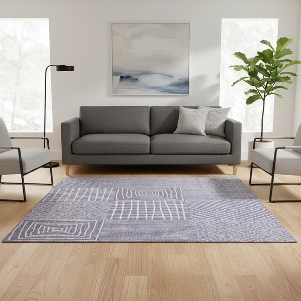 HomeRoots 5' X 8' Lavender & Ivory Geometric Area Rug - Stylish, Washable, UV Protected for Modern Homes 678079