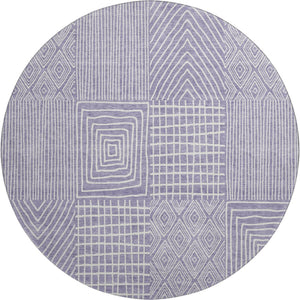 HomeRoots 8' Stylish Lavender & Ivory Geometric Round Rug - Washable, UV-Protected, Stain-Resistant Design 678080