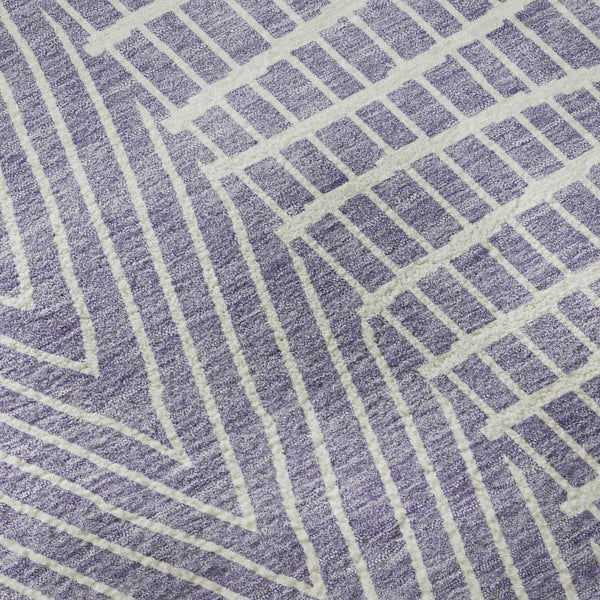 HomeRoots 8' Stylish Lavender & Ivory Geometric Round Rug - Washable, UV-Protected, Stain-Resistant Design 678080