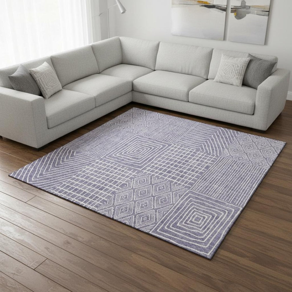 HomeRoots 8' X 10' Stylish Lavender and Ivory Geometric Area Rug – Washable, UV Protected, Family-Friendly Design 678081