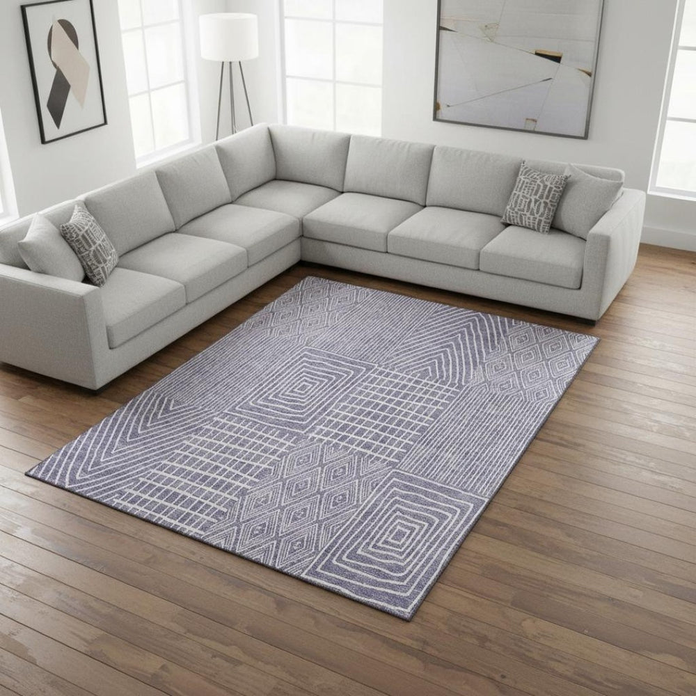 HomeRoots 9' X 12' Stylish Lavender & Ivory Geometric Area Rug – Washable, UV Protected, Perfect for Homes! 678082