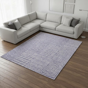 HomeRoots 10' Geometric Washable Area Rug in Lavender & Ivory - UV Protected, Stain Resistant, Modern Style 678083
