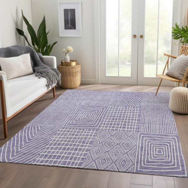 HomeRoots 10' Geometric Washable Area Rug in Lavender & Ivory - UV Protected, Stain Resistant, Modern Style 678083