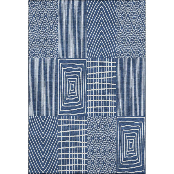 HomeRoots 5' X 8' Navy Blue and Ivory Geometric Area Rug - Durable, Washable, UV-Protected for Stylish Living Spaces 678085