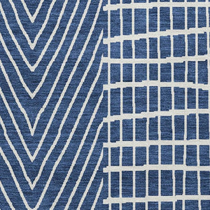 HomeRoots 5' X 8' Navy Blue and Ivory Geometric Area Rug - Durable, Washable, UV-Protected for Stylish Living Spaces 678085