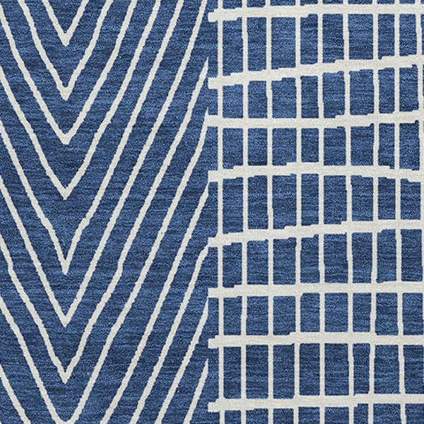 HomeRoots 5' X 8' Navy Blue and Ivory Geometric Area Rug - Durable, Washable, UV-Protected for Stylish Living Spaces 678085