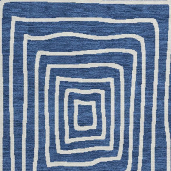 HomeRoots 8' Stylish Navy Blue and Ivory Geometric Round Rug - Washable, UV Protected, Durable for High Traffic Areas 678086