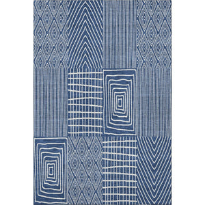 HomeRoots 8' X 10' Navy Blue & Ivory Geometric Area Rug - Washable, UV Protected, Stylish & Durable Design 678087