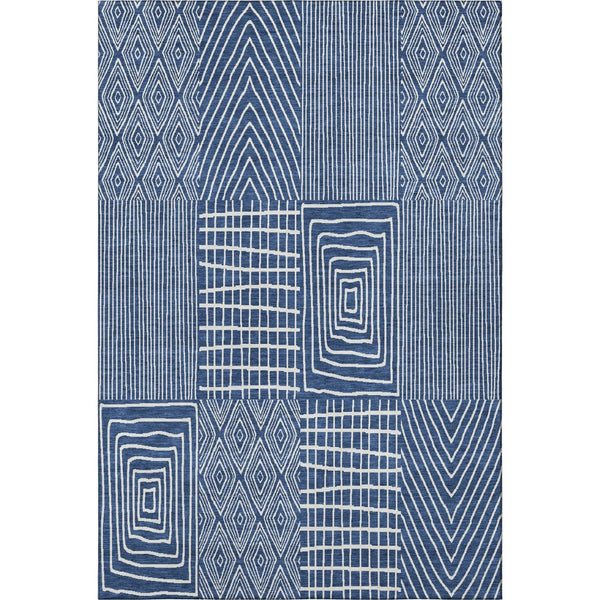 HomeRoots 8' X 10' Navy Blue & Ivory Geometric Area Rug - Washable, UV Protected, Stylish & Durable Design 678087