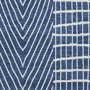 HomeRoots 9' X 12' Navy Blue and Ivory Geometric Area Rug - Washable, UV-Protected, Stylish for Family Life 678088