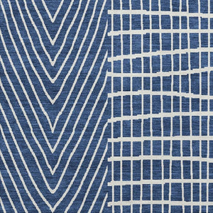 HomeRoots 9' X 12' Navy Blue and Ivory Geometric Area Rug - Washable, UV-Protected, Stylish for Family Life 678088