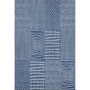 HomeRoots 10' X 14' Navy Blue & Ivory Geometric Area Rug - Washable, UV-Protected, Perfect for Family Spaces 678089