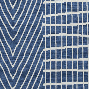 HomeRoots 10' X 14' Navy Blue & Ivory Geometric Area Rug - Washable, UV-Protected, Perfect for Family Spaces 678089
