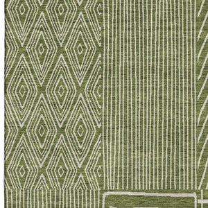 HomeRoots 5' Olive Green & Ivory Geometric Area Rug - Washable, UV Protected, Stain-Resistant for Busy Homes 678091