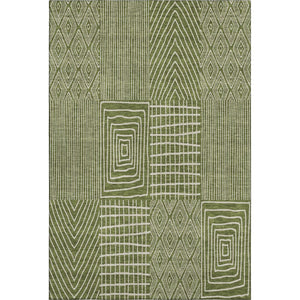 HomeRoots 8' X 10' Olive Green and Ivory Geometric Area Rug - Washable, Stain Resistant, UV Protected & Durable 678093