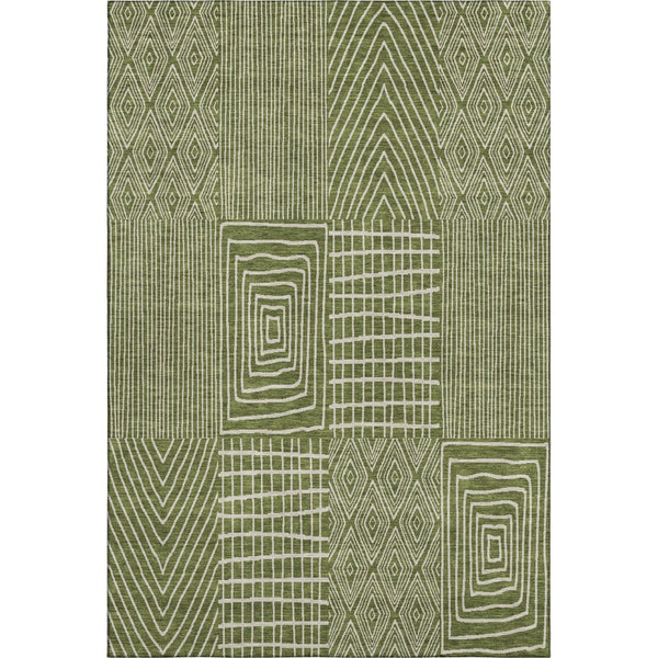 HomeRoots 8' X 10' Olive Green and Ivory Geometric Area Rug - Washable, Stain Resistant, UV Protected & Durable 678093
