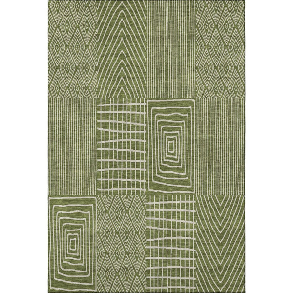 HomeRoots 9' X 12' Olive Green & Ivory Geometric Area Rug – Washable, UV-Protected, Stylish & Durable Design 678094
