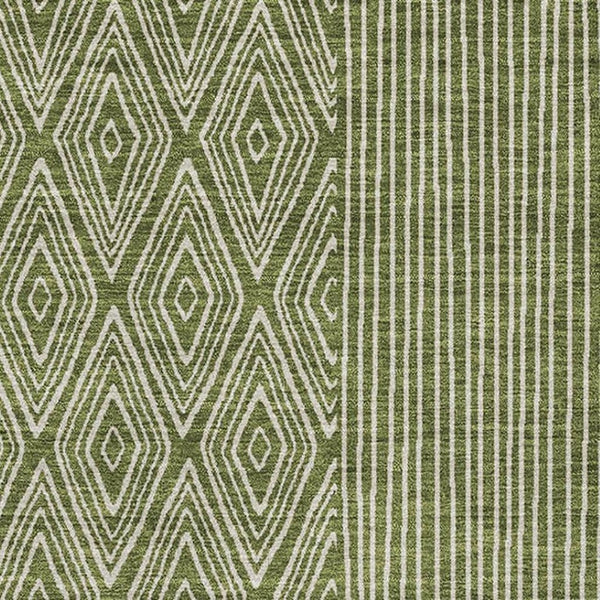 HomeRoots 10' X 14' Olive Green & Ivory Geometric Washable Area Rug - Durable, UV-Protected & Stylish Design 678095