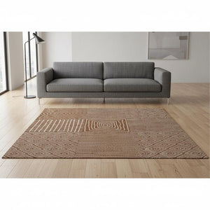 HomeRoots 5' X 8' Stylish Rust and Ivory Geometric Washable Area Rug with UV Protection for Modern Homes 678097