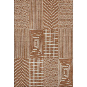 HomeRoots 5' X 8' Stylish Rust and Ivory Geometric Washable Area Rug with UV Protection for Modern Homes 678097