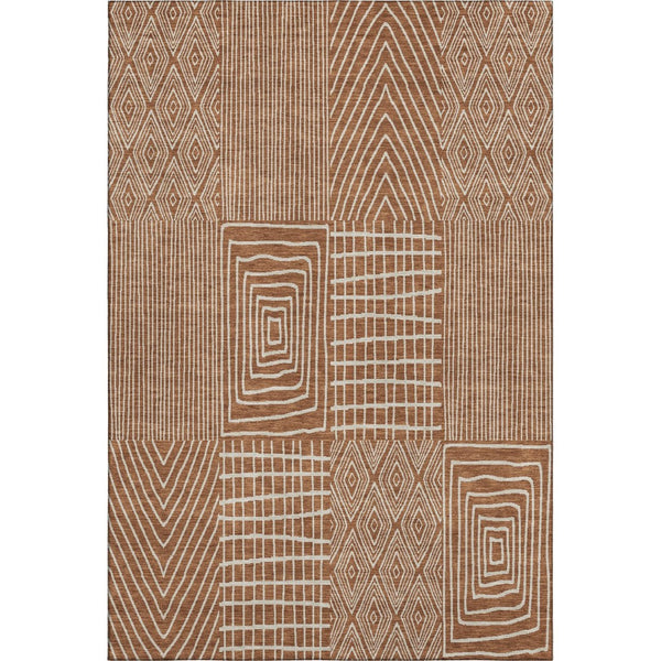 HomeRoots 5' X 8' Stylish Rust and Ivory Geometric Washable Area Rug with UV Protection for Modern Homes 678097