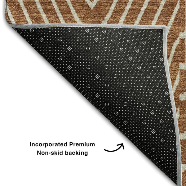 HomeRoots 5' X 8' Stylish Rust and Ivory Geometric Washable Area Rug with UV Protection for Modern Homes 678097